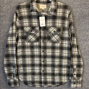 Lucky Brand Men's Soft Black Gray & White Plaid Button-Up Shirt